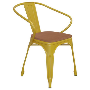 Luna Commercial Grade Yellow Metal Chair-Teak Seat