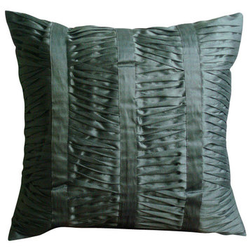 Textured Ruched Pintucks Gray Art Silk 12"x12" Pillow Case, Sonic Waves