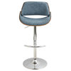 lumisource Fabrizzi Adjustable Barstool in Walnut Wood, Blue