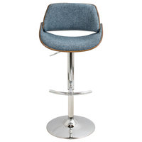 lumisource Fabrizzi Adjustable Barstool in Walnut Wood, Blue