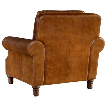 Leather English Rolled Arm, Arm Chair, Light Brown Leather