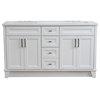 61" Double Sink Vanity, White Finish And White Quartz And Rectangle Sink