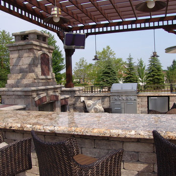 Pergola Bar and Outdoor Kitchen with Fireplace