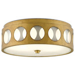 Currey & Company, Inc. - Go-Go Flush Mount - This Mid-Century flush mount features a frosted glass diffusers slotted between two sheets of wrought iron finished in Brass.