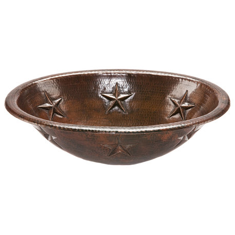 19" Oval Star Self Rimming Hammered Copper Bathroom Sink