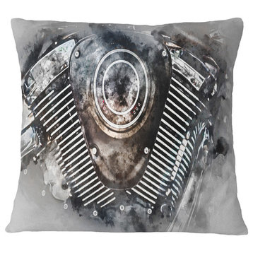 Motorcycle Engine Watercolor Contemporary Throw Pillow, 18"x18"