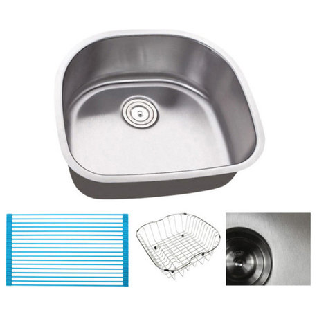 23" Stainless Steel Undermount D-Bowl Kitchen Sink and Accessories