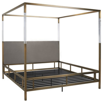 Aspen Acrylic Canopy Queen Bed, Gold/Gray