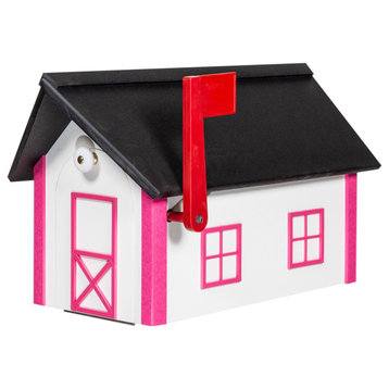 Poly Roof Standard Mailbox with Black Roof, White & Pink