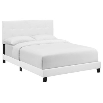 Amira King Upholstered Fabric Bed, White
