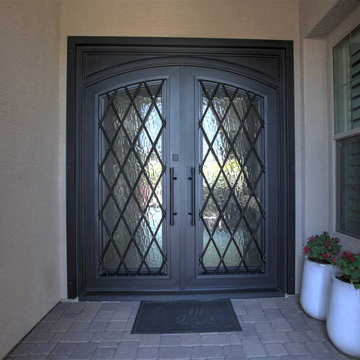 Custom Colonial French Arched in Square Frame Iron Entry Door