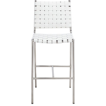 Olenna Counter Stool, White, Silver