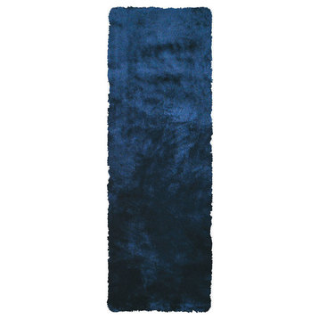 Weave & Wander Freya Plush Shag Rug, Dark Blue, 2'6"x6'