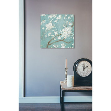 "White Cherry Blossom I on Blue" Giclee Canvas Wall Art, 18"x18"