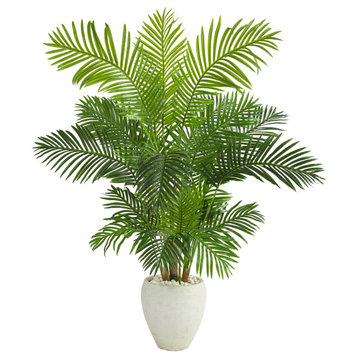 62" Hawaii Palm Artificial Tree, White Planter