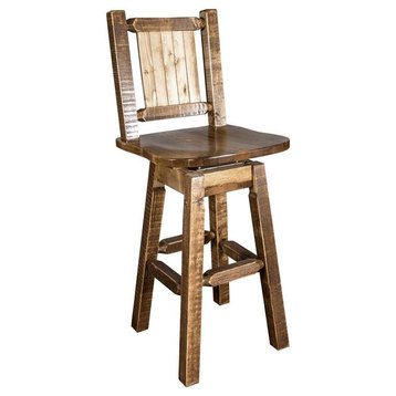 Montana Woodworks Homestead 30" Wood Barstool with Engraved Pine Tree in Brown