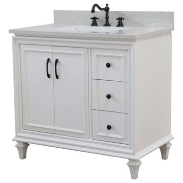 37" Single Sink Vanity, White With Engineered Quartz Top