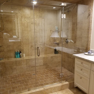 Bathroom Remodel | Remodeled Bathroom Installing Large Glass Shower Door