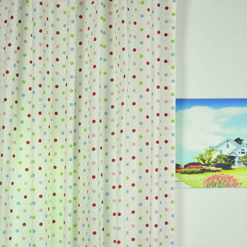 Kids Polka Dot Back Tab Printed Cotton Curtain Heading Style Red Color