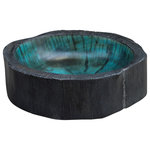 Uttermost - Uttermost Kona Modern Wood Bowl - Made From 100% Tamarind Wood, This Bowl Has A Distressed Charcoal Finished Exterior With A Bright Aqua Finished Interior. Each Piece Is Handcrafted Making It Unique. Cracks And Variations In The Grain Are Normal.