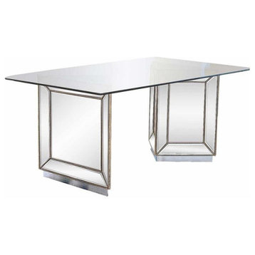 Best Master Nicolette 72" Solid Wood Dining Table in Mirrored Silver