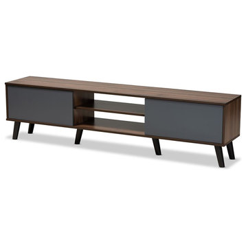 Bowery Hill Modern Engineered Wood TV Stand for TVs up to 70" in Walnut/Gray