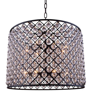 Crystal Grid 12-Light 35.5" Glass Chandelier, Gray Iron, Without LED Bulbs