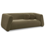 Meridian Furniture - Abbington Boucle Fabric Upholstered Sofa, Olive - Give your room a new look with the chic Abbington sofa in stunning olive boucle fabric. Embrace the richness of its texture and the boxy, geometrically inspired design that adds a touch of contemporary flair. This sofa is not just furniture; it's an aesthetic experience. Complete with an included ball pillow, the Abbington sofa is a sophisticated choice, promising both comfort and style for your living space. Redefine elegance with this eye-catching addition to your home from an unparalleled collection that lets you mix and match to suit your style preferences.