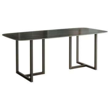 Black Tabletop With Gold Texture Dining Table for Kitchen Dining Room, 55.11"