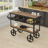 Kitchen Cart, Unique Design With Metal Frame & Open Shelves, Natural/ Black