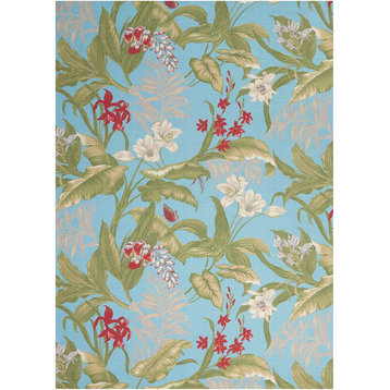 Nourison Waverly Sun And Shade Snd46 Floral Outdoor Rug, Aqua, 7'9"x10'10"