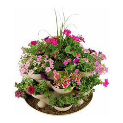 Indoor / Outdoor Stacking Planter With Flowers - Outdoor Pots And Planters