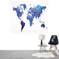 World Map Blue Purple Wall Hanging Tapestry - Small: 51 x 60