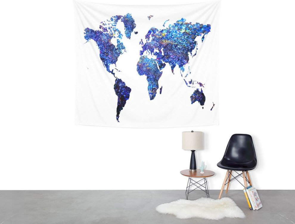 World Map Blue Purple Wall Hanging Tapestry - Small: 51 x 60