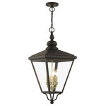 Livex Lighting Inc. - 4 Light Bronze Outdoor Extra Large Pendant Lantern, Antique Brass - The stylish bronze finish outdoor Adams extra large pendant lantern is a great way to update your home's exterior decor. Flat metal curved arms attach to the solid brass decorative housing while clear glass shows off the antique brass finish cluster.