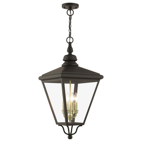 4 Light Bronze Outdoor Extra Large Pendant Lantern, Antique Brass