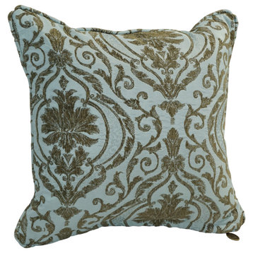 18" Double-Corded Patterned Jacquard Chenille Square Throw Pillow, Blue Damask