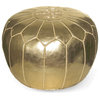 Moroccan Leather Pouf, Gold