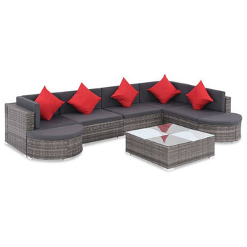vidaXL Patio Furniture Set 8 Piece Outdoor Sofa and Table Poly Rattan Gray