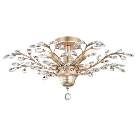 Cathy 4-Light Crystal Leaves Flush Mount in Brushed Champagne Silver Finish