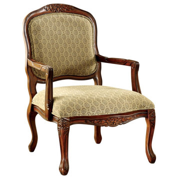 Furniture of America Sicilia Fabric Padded Accent Chair in Antique Oak