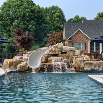 Custom Rectilinear Pool and Spa with Natural Rock Waterslide