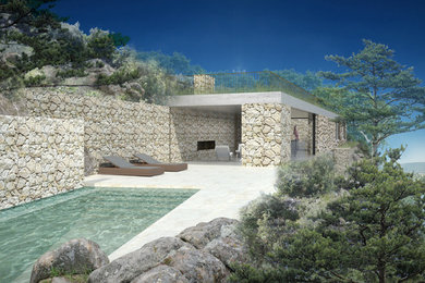 Mid-sized trendy side yard stone and rectangular natural pool photo in Nice