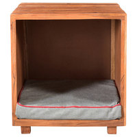 Ariah Handcrafted Modern Industrial  Small Acacia Wood Pet Bed with Cushion