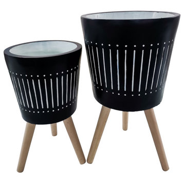 2-Piece Set Planter With Wood Legs, Navy