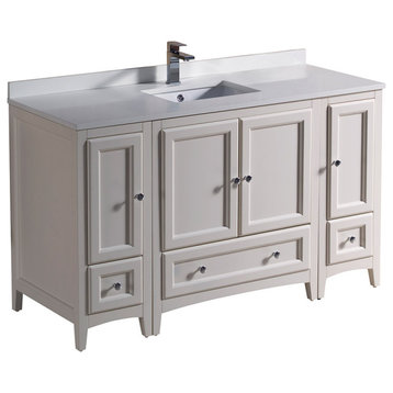 Oxford 54" Bathroom Cabinet, Antique White, With Top and Sink