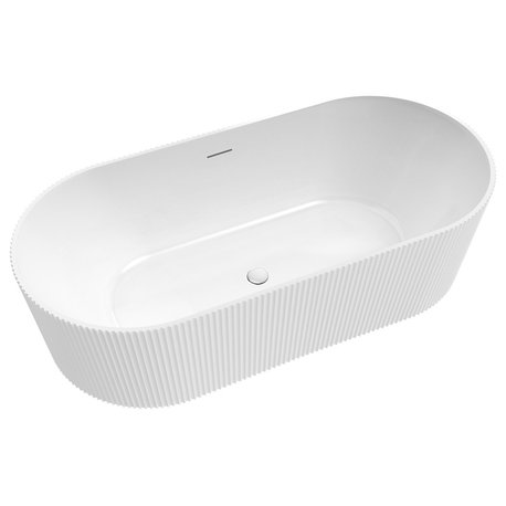 Linyi Freestanding Acrylic Soaking Bathtub, White, 66.9"l X 31.5"w