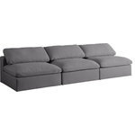 Meridian Furniture - Serene Linen Textured Fabric Deluxe Comfort 3-Piece Modular Sofa, Gray - There's lots to love about the Serene linen textured deluxe cloud-like comfort modular collection, and this piece is not an exception. The soft Gray linen textured fabric is cozy and sleek to the touch while the overstuffed down/feather cushions provide gentle support so you can relax and unwind like a VIP. Customize your seating with this modular set by adding the pieces you like most. Latches under each piece make it easy to snap them into position for a look that's modern yet welcoming.