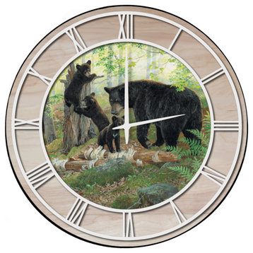 Wall Clock With Woodgrain Accent, Playtime Bears, White Numbers, 24"x24"