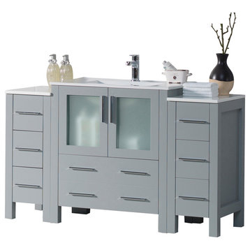 Sydney 54" Vanity Set With Double Side Cabinets, Metal Gray No Mirror